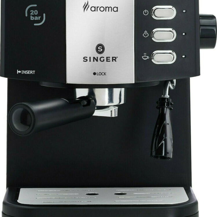 Singer Aroma Μηχανή Espresso 850W Πίεσης 20bar Μαύρη  ES-850B