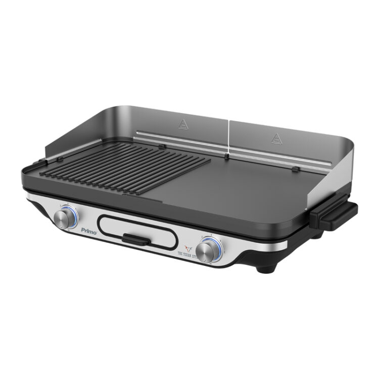 PRBQ-40498 Επιτραπέζια Ηλεκτρική Ψησταριά Λείας και Αυλακωτής Πλάκας 2400W (2x1200W) Ανοξείδωτη με Ρυθμιζόμενο Θερμοστάστη