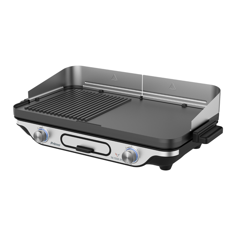 PRBQ-40498 Επιτραπέζια Ηλεκτρική Ψησταριά Λείας και Αυλακωτής Πλάκας 2400W (2x1200W) Ανοξείδωτη με Ρυθμιζόμενο Θερμοστάστη